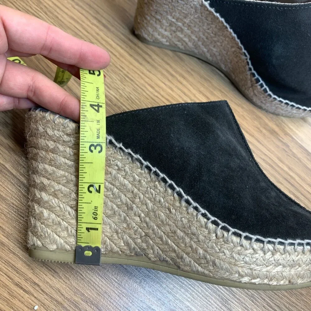 andre assous espadrilles Black Suede Peep Toe Wedge Slip On Shoes Size 8‎